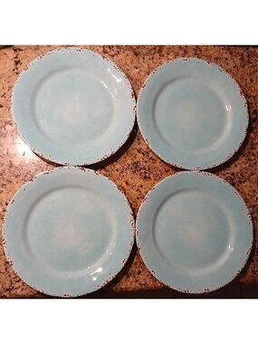 4 Blue Ti Mulino Melamine 9" Plates Distressed Farm Rustic Country #SB
